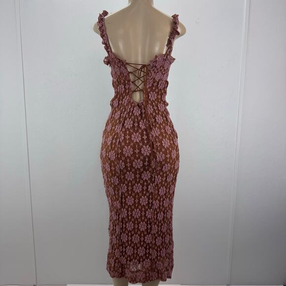 NEW FREE PEOPLE Lucinda Floral Lace Midi Dress Stretchy sz M Coquette Romantic - Picture 5 of 12